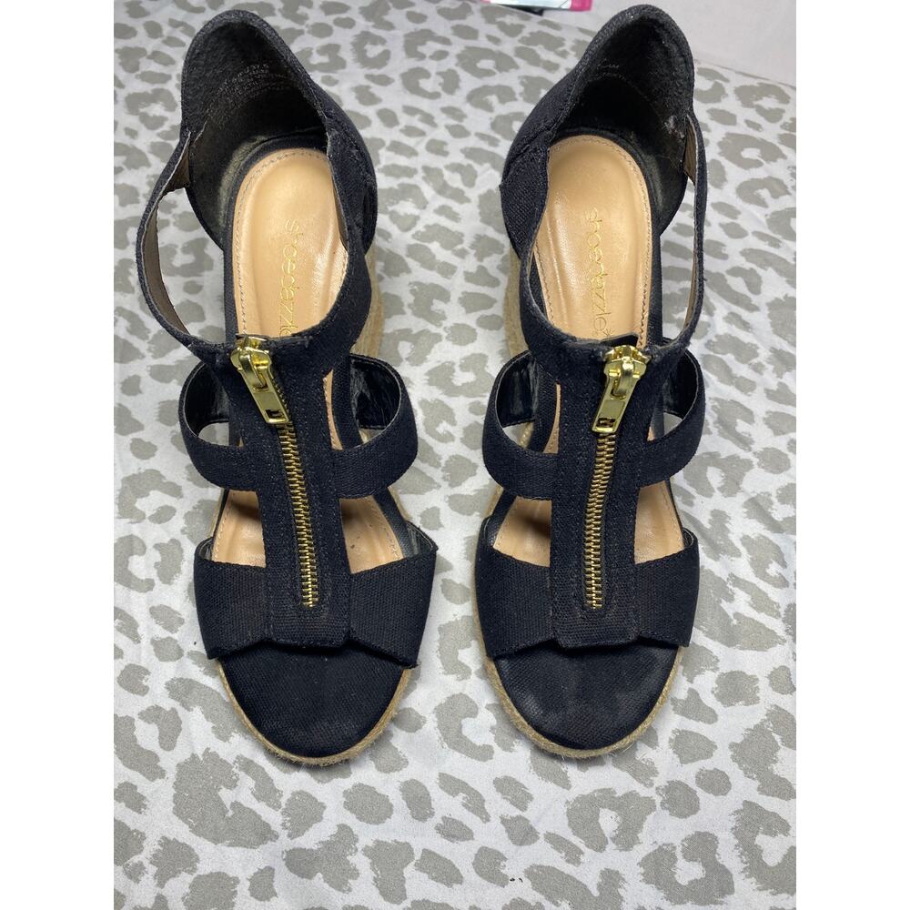 ShoeDazzle Black Wedge Heels Women’s Size 7 Platform Sandals Pre‑Owned